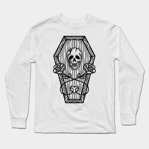 Dead Roses Skull Tattoo Design Long Sleeve T-Shirt by Alundrart